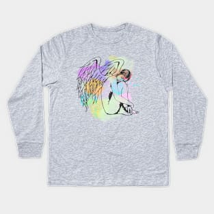 Watercolour Sleeping Angel Kids Long Sleeve T-Shirt